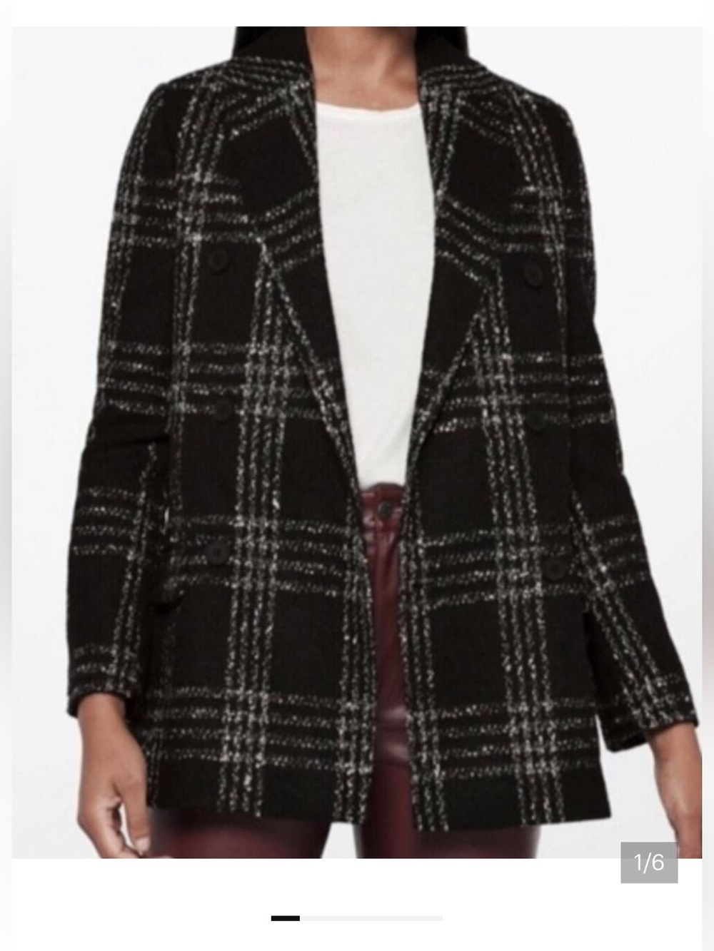AllSaints Black Tweed Plaid Blazer Jacket